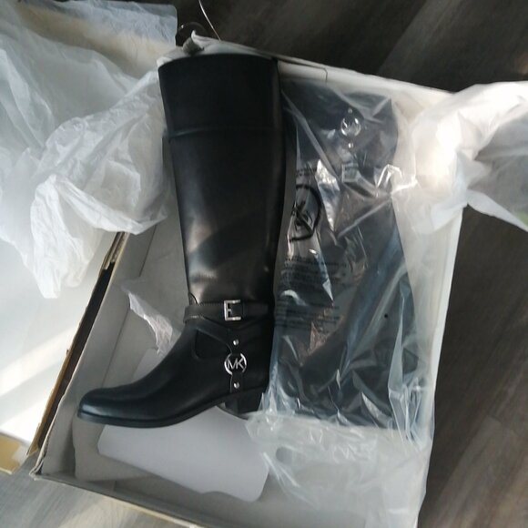 ✨New! Michael Michael Kors Womens Preston Leather Riding Boots Black. NEW. - Picture 5 of 11